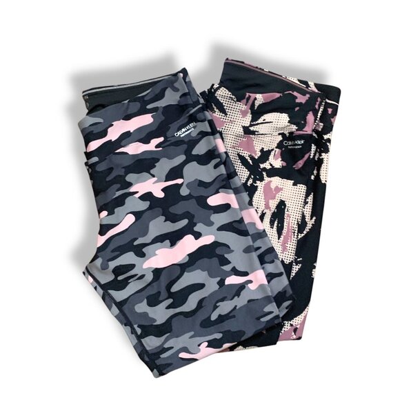 Calvin Klein Performance Leggings Lot of 2 Camouflage Pink Blue Gray Wicking LG - Picture 7 of 16